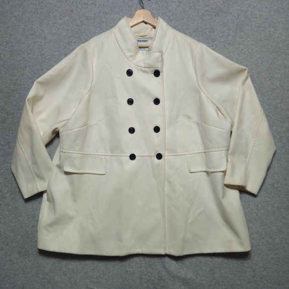 OLD NAVY Womens Peacoat Jacket Size 4X Cream White Double Breasted Button Front - Picture 1 of 14